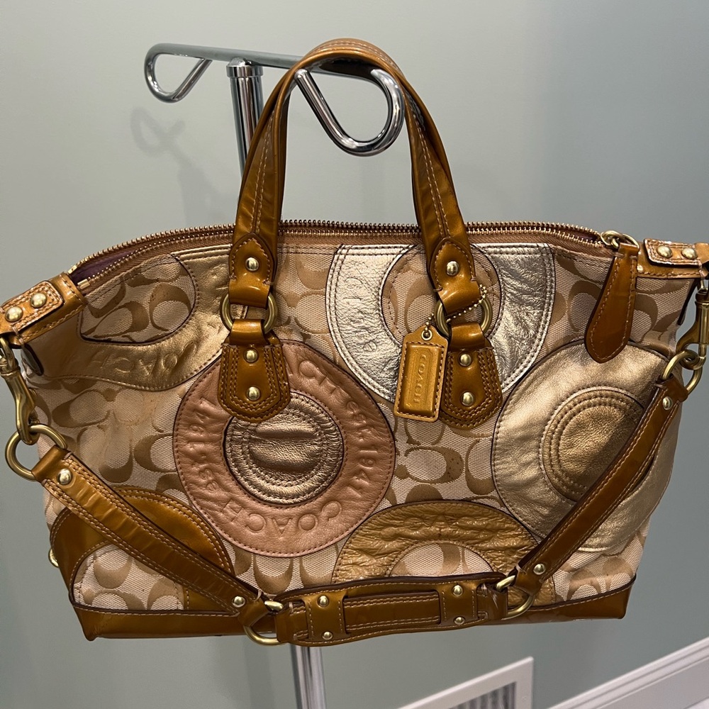 Coach Ashley Patchwork Metallic  Canvas Jacquard Satchel F15474 - Picture 4 of 10